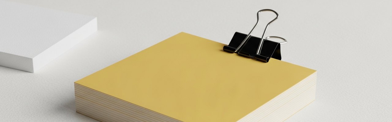 Stack of index cards with yellow top card and black binder clip — ai ad agency comparison 2026.