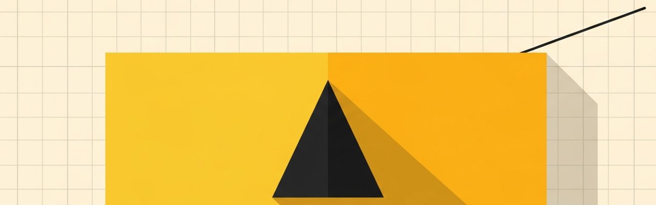Swiss editorial poster with yellow rectangle and ink triangle — ai commercial vs traditional.
