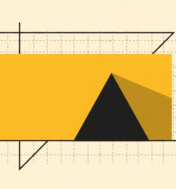 Swiss editorial poster with yellow rectangle and ink triangle — ai influencer.