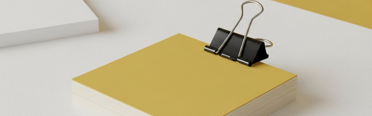 Stack of index cards with yellow top card and black binder clip — best ai commercial tools.