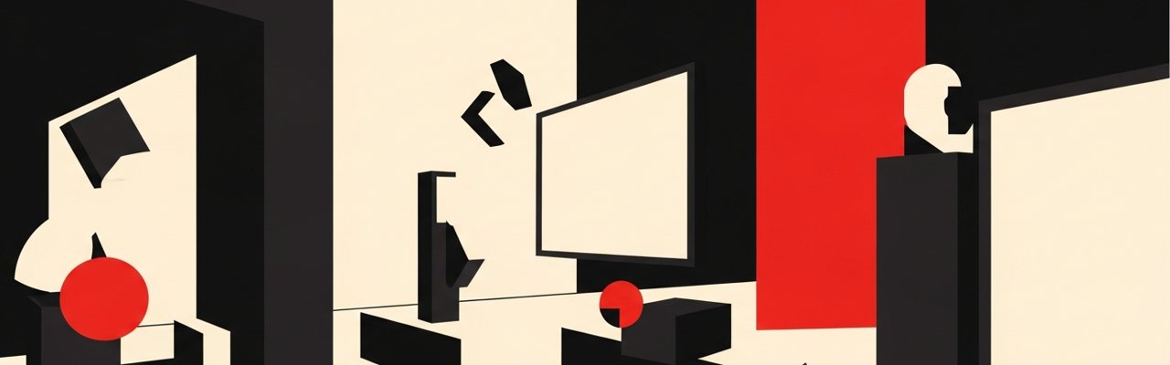 Swiss editorial poster with yellow rectangle and ink triangle — best ai ugc agency.
