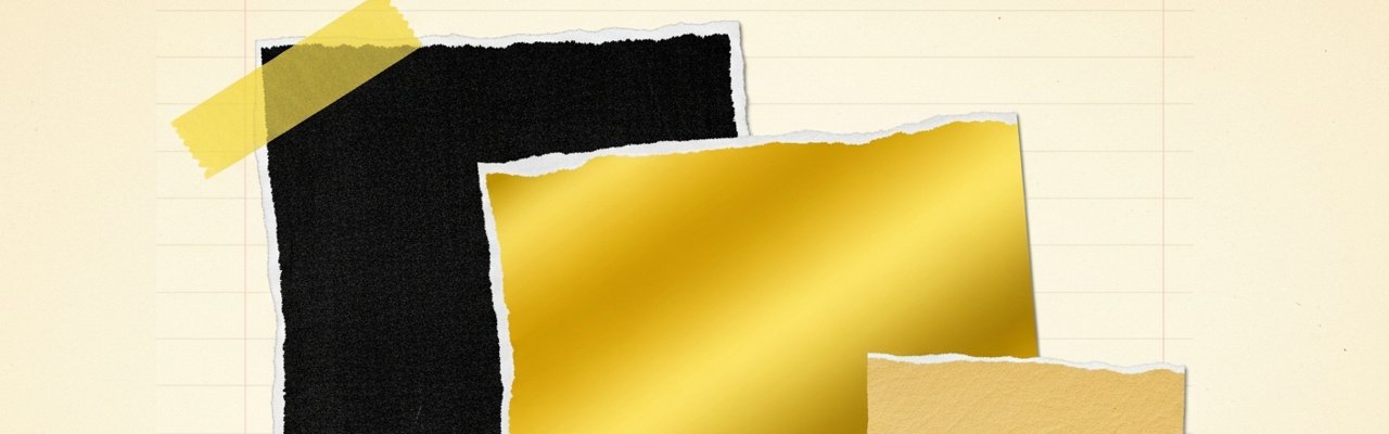 Cut-paper collage with yellow rectangle among ink and cream shapes — creative is the last lever.