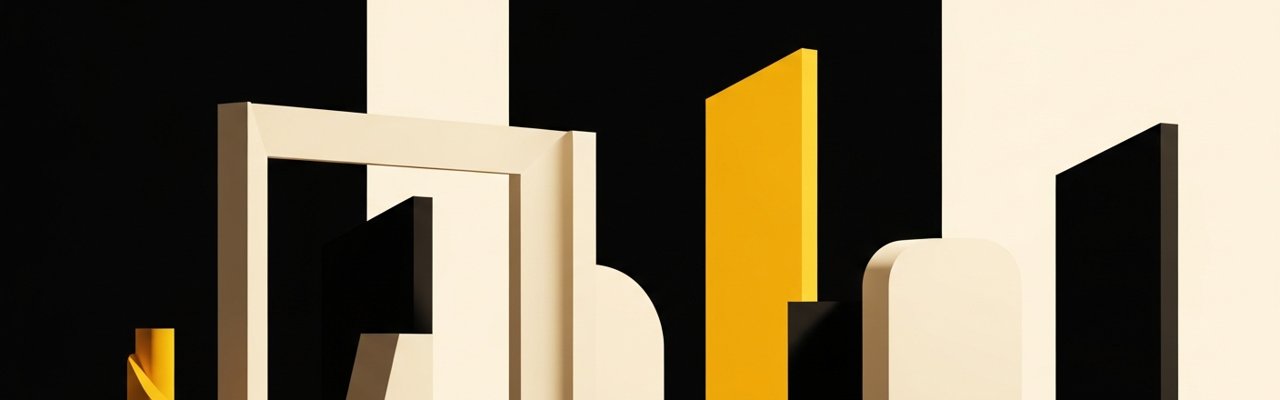 Swiss editorial poster with yellow rectangle and ink triangle — meta ads creative testing.