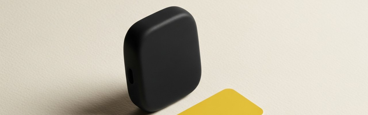 Black abstract object beside a yellow paper swatch on cream surface — mobile app creative strategy.