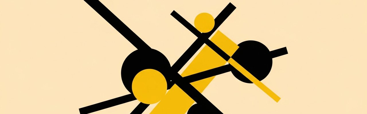Swiss editorial poster with yellow rectangle and ink triangle — valid co alternatives.