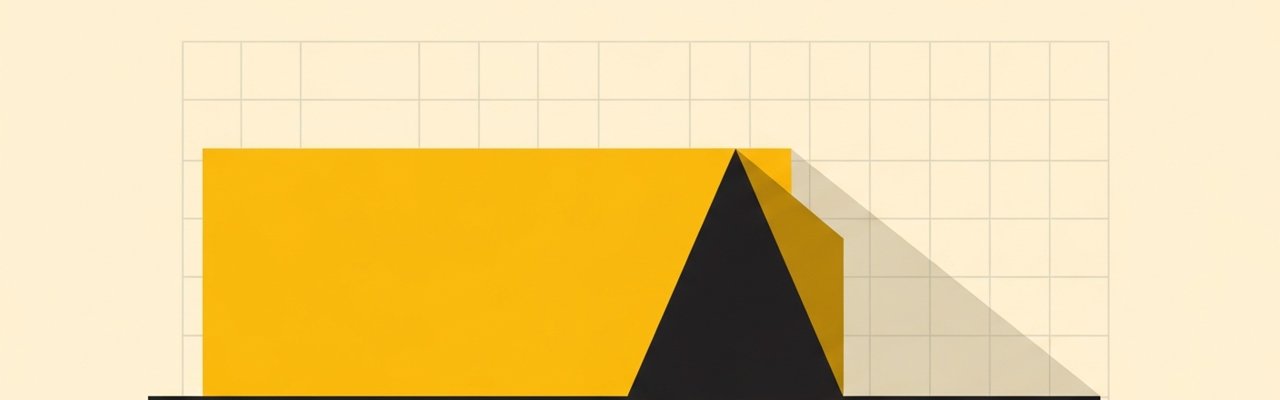Swiss editorial poster with yellow rectangle and ink triangle — virtual influencer.